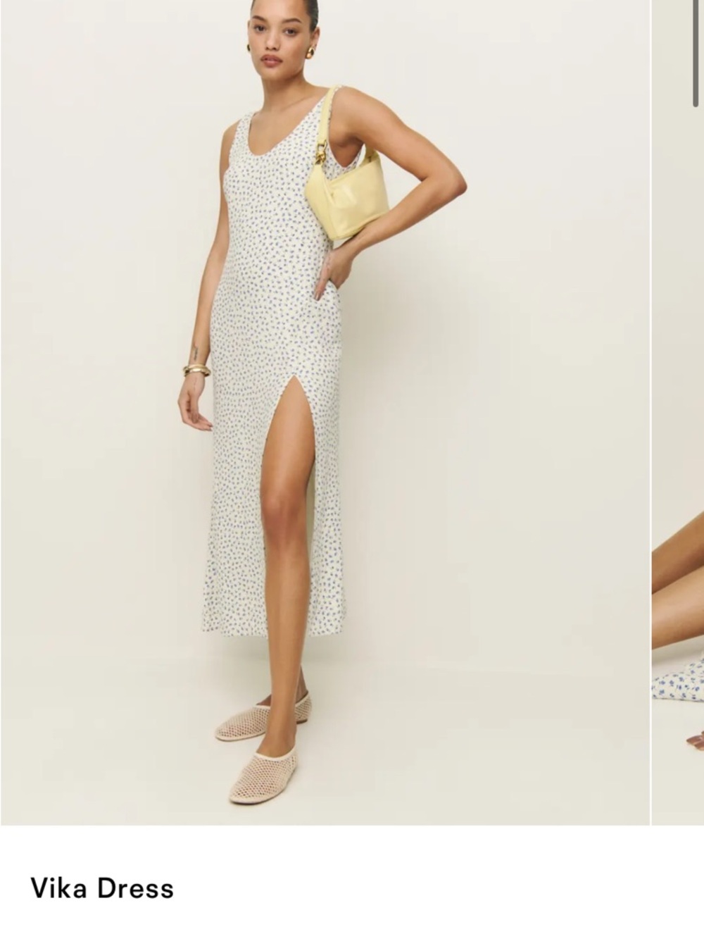 Reformation Vika Midi Dress in White with Blue Floral Print